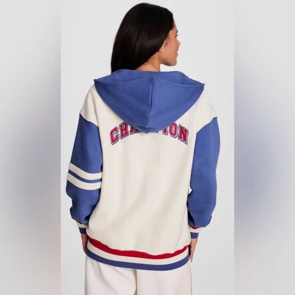 NWT Champion Women's Gold Medal Olympic Hooded Cardigan Sweatshirt Cream Size XL - Picture 10 of 16